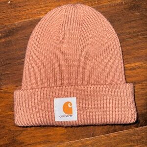 Carhartt Ribbed Beanie in Dusty Pink with Logo Patch